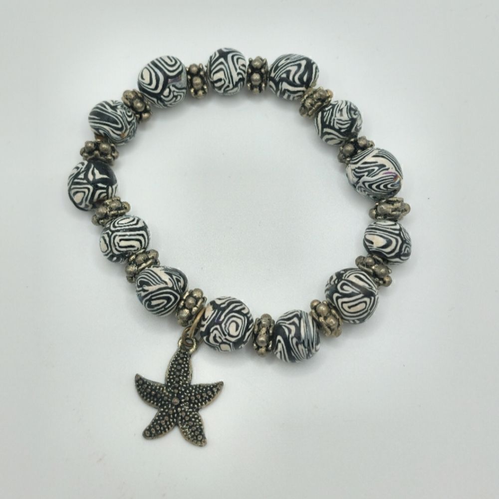 Beaded painted starfish charm bracelet
